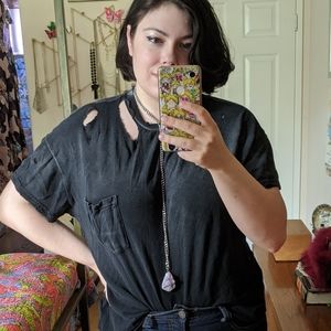 We the Free Black Distressed Oversize Tee